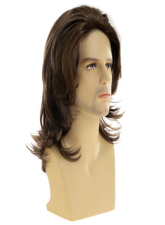 Dsimeig Long Wavy Brown Wigs for Men Natural Layered Rocker Style Cosplay Hair Wig - Image 3